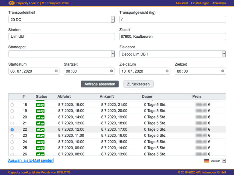 User Kurzbeschreibung – Capacity LookUp